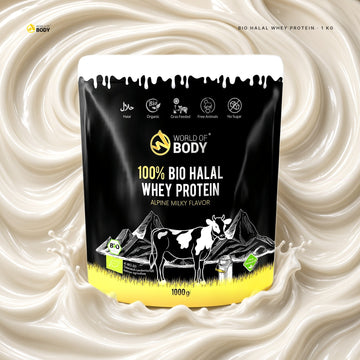 World of Body Bio Halal Whey Protein 1 kg Beutel in cremiger Milch – Alpine Milky Flavor