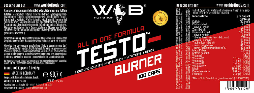 TESTO- BURNER WOB NUTRITION  ETTIKETE